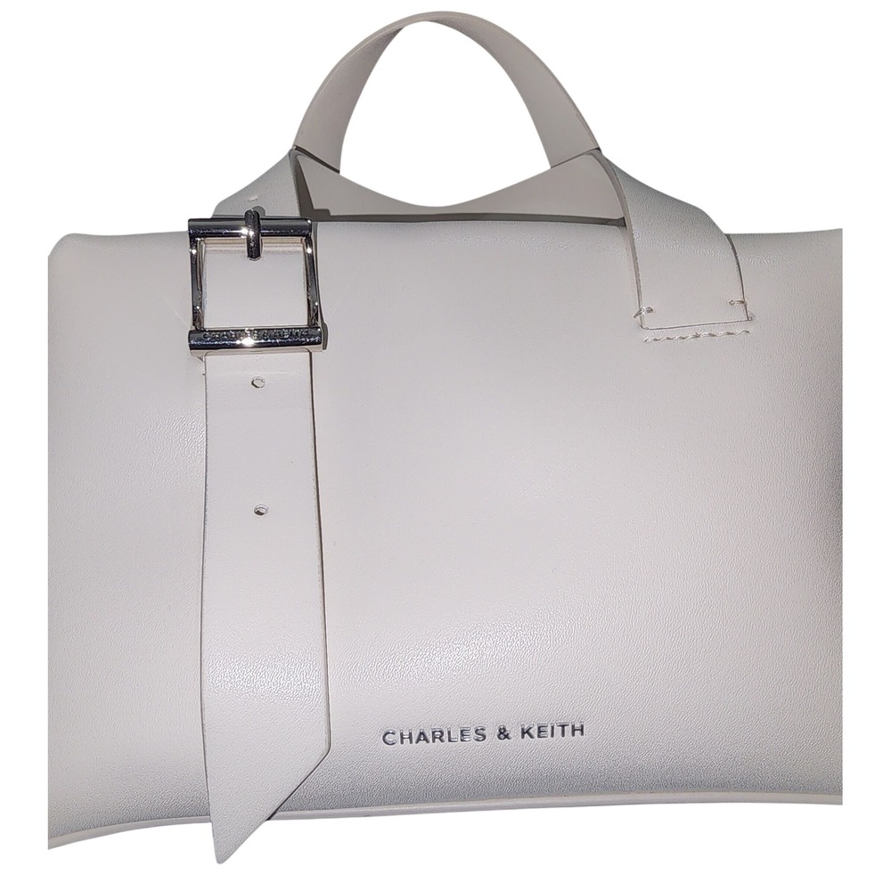 Charles & Keith White Buckle Detail Top Handle Crossbody Bag